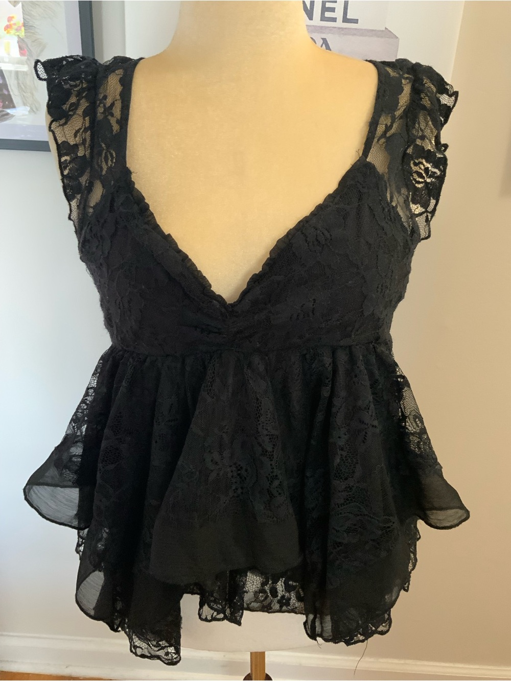 KIMCHI BLUE ESTHER HANKY HEM LACE BABYDOLL BLOUSE XL - Picture 6 of 10